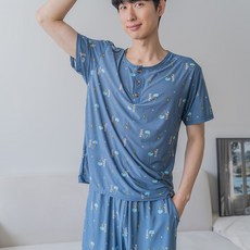 민트코코아 남성용 쿨 냉감 잠옷 상하의 세트 낚시놀이