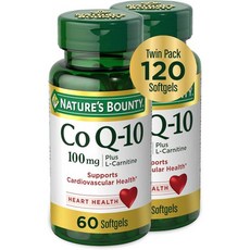 네이처스 바운티의 건강 보조 식품인 CoQ10 심장 지원 100mg 플러스 L-카르니틴 소프트젤 60개