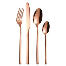 4피스 식기 세트 - 스테인리스 스틸 거울 광택 실버웨어 경량 포크 및 스푼 커틀러리 가정 레스토랑 파티 결혼 선물(실버), 로즈 골드