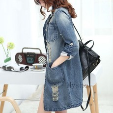[Myshe]가을 데님 트렌치코트 여성 빅사이즈 롱 데님 아우터 Yu617FEI617FY08