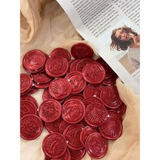 프리모아뜰리에 수제 자체제작 30mm~35mm 청첩장실링왁스 스티커 답례품 웨딩 씰링왁스 결혼준비, 50개, 레드(펄)