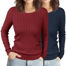 Riyiper 2팩 여성용 긴소매 스웨터 경량 케이블 니트 크루넥 루즈 캐주얼 베이직 블랙 그레이. [호환]