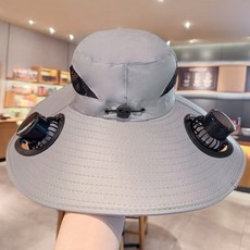 太陽能USB風扇帽 登山帽 漁夫帽 防曬透氣 雙風扇設計, 淺灰