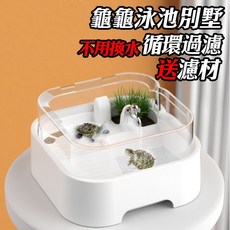 曬背台烏龜缸 買一送一 烏龜生態飼養盒 烏龜飼養盒 烏龜飼養缸 龜缸水龜盒, 1個, 龜缸+馬達+濾片-白色