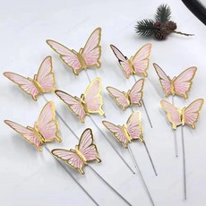 DIY 스탬핑 골드 핑크 나비 케이크 토퍼 생일 축하 케이크 장식 웨딩 파티 장식 샤워 디저트 베이킹 용품, 10)10pcs New Pink