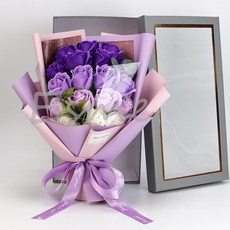 香皂花畢業花束 仿真玫瑰花 18朵情人節禮物 隔日配, 1個, 漸層紫,灰色開窗