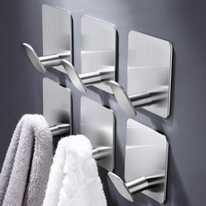 DELITON 8팩 골드 벽 후크 - 욕실 주방 거실 차고용 접착 타월 후크 벽용 튼튼한 손상 없음 스테인리스 스틸 149014, 실버-6