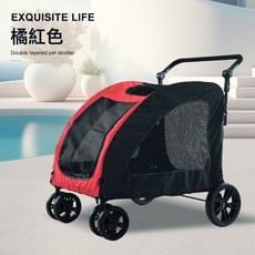 中大型寵物適用推車 戶外出行大號可摺疊代步車, 1個, 橘紅色:常規