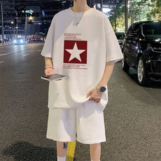 短袖運動套裝 男 韓版休閒套裝 夏季新款短袖T恤 五分短褲 寬鬆港風兩件套