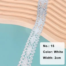 2/5 야드 코 튼 레이스 트림 빈티지 리본 크로 셰 뜨개질 가리비 화이트 베이지 바느질 공예 웨딩 장식, 02 2Yards, 10 15 White