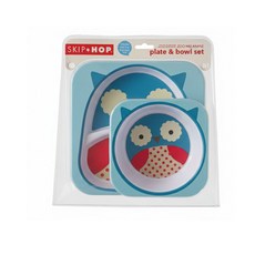 스킵합 유아식기세트 접시+볼 2P /귀여운 동물 캐릭터 / 멜라민 안전소재, 부엉이, 1개