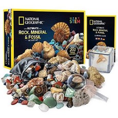 내셔널지오그래픽 암석 화석 키트 200피스 정동석 화석 로즈쿼츠 재스퍼 어벤츄린 크리스탈 잼스톤, 얼티밋 락 컬렉션
