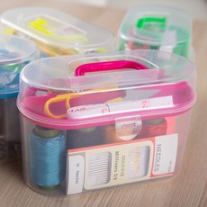 價格相當美 針線盒結婚嫁妝陪嫁針線套裝家用針線包工具縫紉用品便攜收納盒, 1個, 簡裝針線盒套裝（塑料盒）