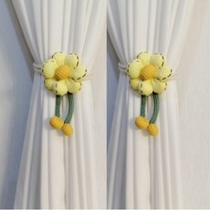 窗簾綁帶花朵裝飾帶, 推薦款奶黃 - 1個固定窗簾, 1個