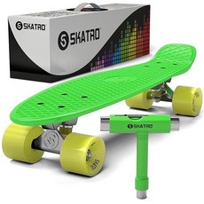 Skatro - 미니 크루저 스케이트보드. 55.9 x 15.2cm22 6인치 레트로 스타일 플라스틱 보드 완제품입니다. 모델: 블루 오션 223974, 그린 카멜레온