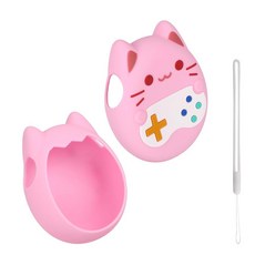 다마고치 파라다이스용 실리콘 케이스 커버 충격 방지 귀여운 고양이 만화 실리콘 보호 케이스 랜야드 포함 낙하 방지 스크린 액세서리 프로텍터 (핑크), 다마고치 파라다이스용 실리콘 케이스 커버 충격 방지 귀