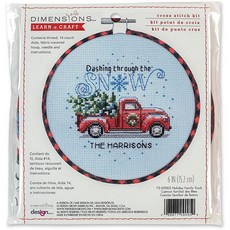 Dimensions 72-09005 홀리데이 패밀리 트럭 크리스마스 카운트 십자수 키트 초보자용 깊이 15.2cm(6인치) 14 Cnt. 화이트 아이다 5개, Dimensions 72-09005 홀리데이 패밀리 트