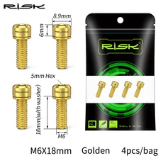 위험 4 개/대 M6x18mm M6x20mm 자전거 디스크 브레이크 볼트 티타늄 자전거 크랭크 캘리퍼스 핸들 바 줄기, 08 M6X18 Washer Gold