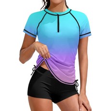 TyeSmo Girls 4th of July Swimsuit Girls Rash Guard Swimsuit Short Sleeve 2 Piece 4th of July Bathi, 블루 핑크