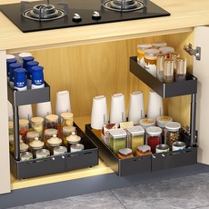 ZOZOFO 싱크대 풀업 수납 선반 다용도 신축식 주방 조미료 수납 선반, 1개, 블랙