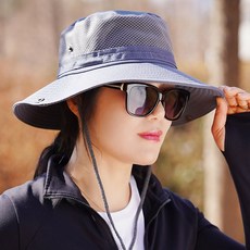 Latukan男女適用網狀釣魚露營登山帽, 藍灰色