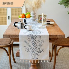 簡約棉麻刺繡桌旗 流蘇藤花設計, 藍花藤影, 1個, 35cm90cm
