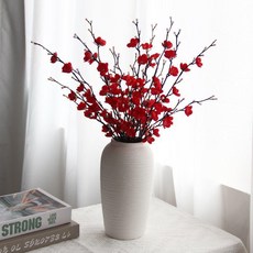 仿真花梅花 黑色陶瓷花瓶 紅色梅花 裝飾擺件, 白色陶瓷花瓶+8支紅色梅花
