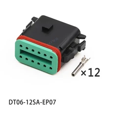 DT06-12SA-EP07 엔지니어링 차량용 터미널이 있는 새로운 Dechi 유형 12홀 방수 플러그 검정색 커넥터, 01 Shell with terminals