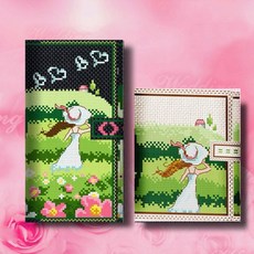 手工DIY十字繡情侶款錢包-風中的等候三折長款, 黑色繡布,情侶套裝一對生態棉線, 1個