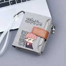 블랙 그레이 Jujutsu Kaisen 캔버스 애니메이션 지갑 학생 소년 Bifold RFID 차단 금속 미니 짧은 클립, 01 1