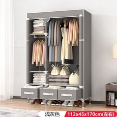 衣櫃簡易組裝家用布衣櫃臥室出租房用宿捨收納櫃結實耐用布藝衣櫥, 淺灰色.配3抽屜.112cm寬