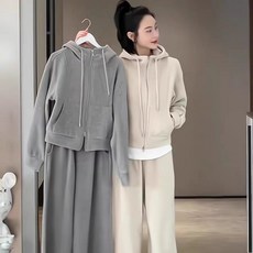 大尺碼套裝 大碼女裝 兩件式 連帽外套 高級感套裝 時尚洋氣休閑運動服