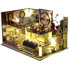 大旺小舖 DIY小屋 墨香竹韻袖珍屋娃娃屋材料包，多款小屋可選，生日結婚禮物, 附防塵罩燈光大陸音樂機心