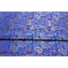 ［銘布］75CM蝴蝶花織錦緞 桌旗 桌巾 旗袍 中國服 抱枕 椅墊套 宗教宮廟 喜慶 提花織錦緞布料, 寶藍