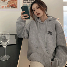 [블랑블랑]여자 워크 빅 레터링 기모 오버핏 후드 티셔츠 URK-527