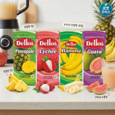 DELLOS 델로스 과일음료 200ML 4종 세트 구아바 리치 파인애플 바나나 동남아 과일주스 현지의 맛, 4개