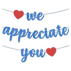HZYYJCK We Appreciate You 배너 블루 글리터 감사 레드 하트가 있는 미리 뚫린 배경 의사 간호사 교사 목사 직원 직원을 위한 걸이 장식 1892420, 블루.
