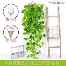 仿真綠蘿客廳掛墻綠植 壁掛植物裝飾 垂吊假花藤 條室內藤蔓吊蘭吊籃, 新款綠蘿吊蘭1束(送三角籃), 1個