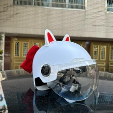 경량헬멧 배달 바이크 C 스쿠터 하이바 오토바이, 1개, 레드 보우 흰색 빨간 캣이어 3C 표준