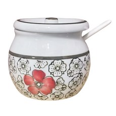 復古風陶瓷醬料罐附勺 密封防塵調味罐 紅色花朵圖案, 紅色花朵, 1套, EA567-02