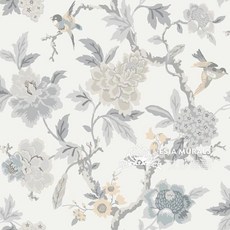 꽃무늬 벽지 수입 엔틱 플라워 접착식, 라이트그레이