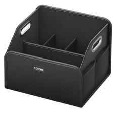 코이체 2세대 차량용 조수석 수납함 고급 펀칭가죽 자유조절 칸막이형 정리함, 블랙, 1개