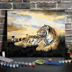 【TangZhen】유화그리기 유화그리기세트 유화 diy 채색 디지털 그림 만화 동물 어린이 수제 그림 그리다 거실 방 침실 장식품, 와호, 60*75cm 내장형 2.5(색천)