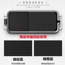 dodoの雙區烤盤，條紋蜂窩雙區設計，輕油健康燒烤，聚熱鎖汁，家用電烤盤, TL014特大號