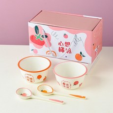 陶瓷飯碗組 附長柄勺 可愛卡通圖案 甜點輔食碗 禮盒裝, 1個, 2碗2勺普通裝