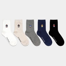 노디자인 PG 엄마용 학생용 곰돌이 중목 양말 5족 세트 여자양말 학생 주니어 데일리 캐릭터 심플 패션