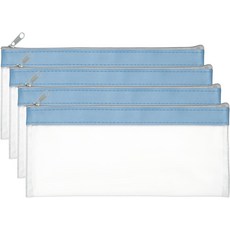 PATIKIL 8.7x3.9 인치 지퍼가 달린 머니백 4개의 투명 PVC 현금 입금 은행 파우치 봉투 코인 화장품 청구서용 메이크업 백 체크 지갑 헤이즈 블루, Cyan Blue