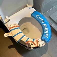 블루 강아지 모양 방수 변기커버 세트 다용도 화장실 인테리용 귀여운 변기 데코 + 변기 커버 1개입, 1개, 방수 변기커버 (블루)