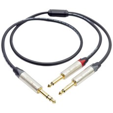 手工 6.3mm 轉 3.5mm TRS一分二 Y型線 - 電子琴混音機專用音源線, YF43-6BG 6mm粗線,總長度200cm 分岔30公分
