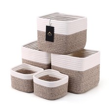 VIRETH HAUS 5팩 보관 큐브 우븐 로프 바구니 - 옷장 선반 책장 아기방 기저귀 갈이용 테이블 큐브 보관함 욕실 장난감 및 가정용 보관 바구니 2가지 사이즈, 천연